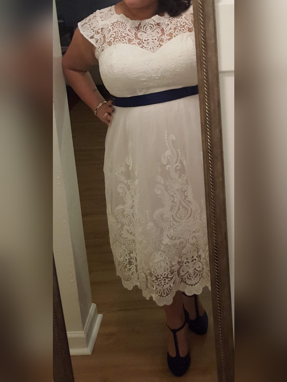White Lace Tea Length Dress
